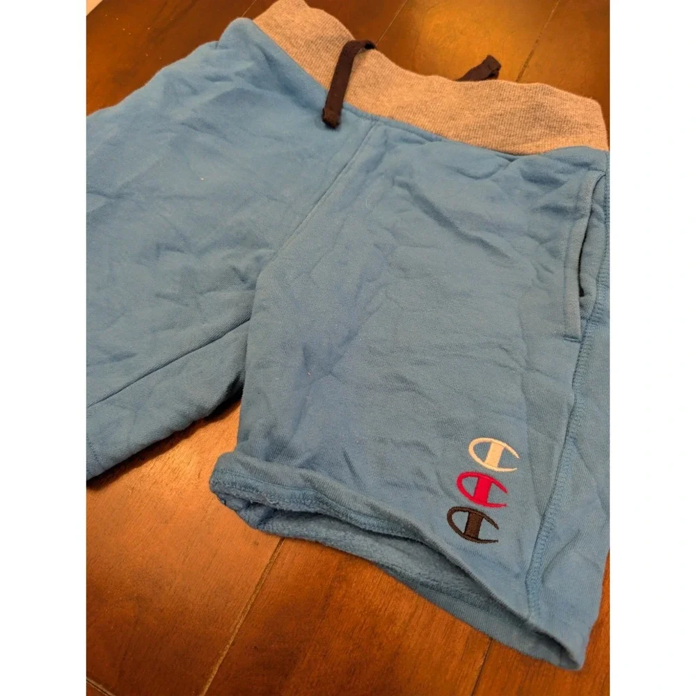 CHAMPION Triple Stacked C Boys Blue Sweat Shorts S